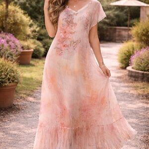 Elegant Floral Pink Maxi Dress